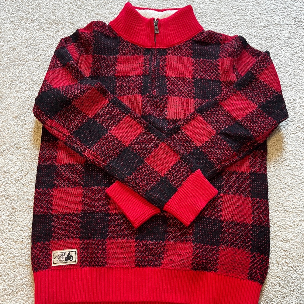 Polo Ralph Lauren Red and Black Checkered Zip-Up Sweater
